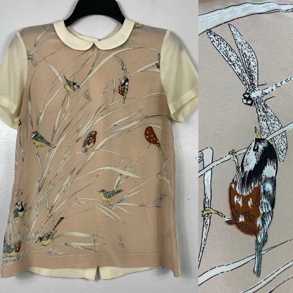 Silk nostalgic Birds and Dragonflies blouse French Connection sz 2